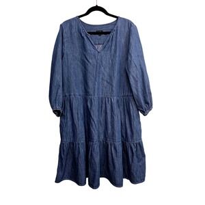 Talbots Chambray Denim Dress XL‎ Coastal Grandma Cottagecore Casual everyday